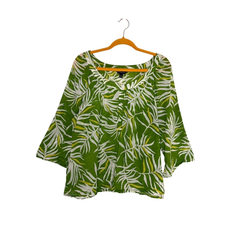 Banana Republic Factory Tunic Top Blouse Shirt Roll Tab Leaf Green White XL